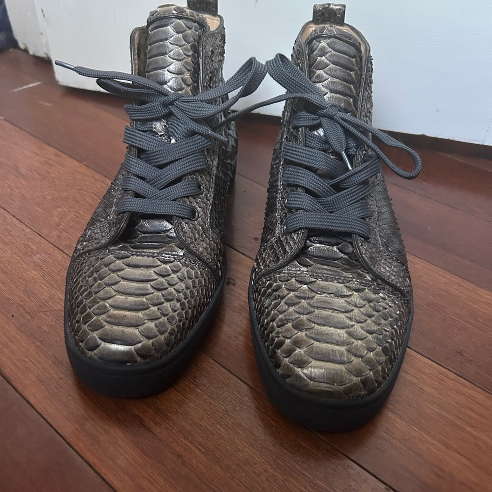 Christian Louboutin Gray Snakeskin Sneakers - Picture 2 of 7
